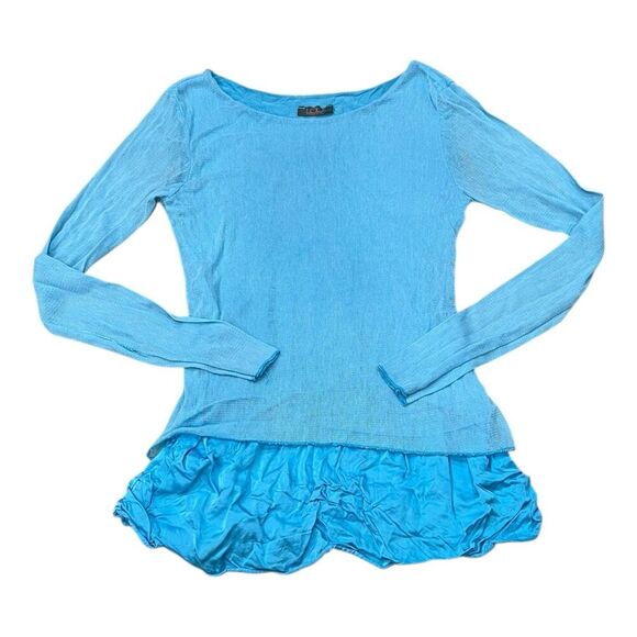 LOLA Made in Italy Baby Blue Mesh Bohemian Top M - Picture 1 of 4